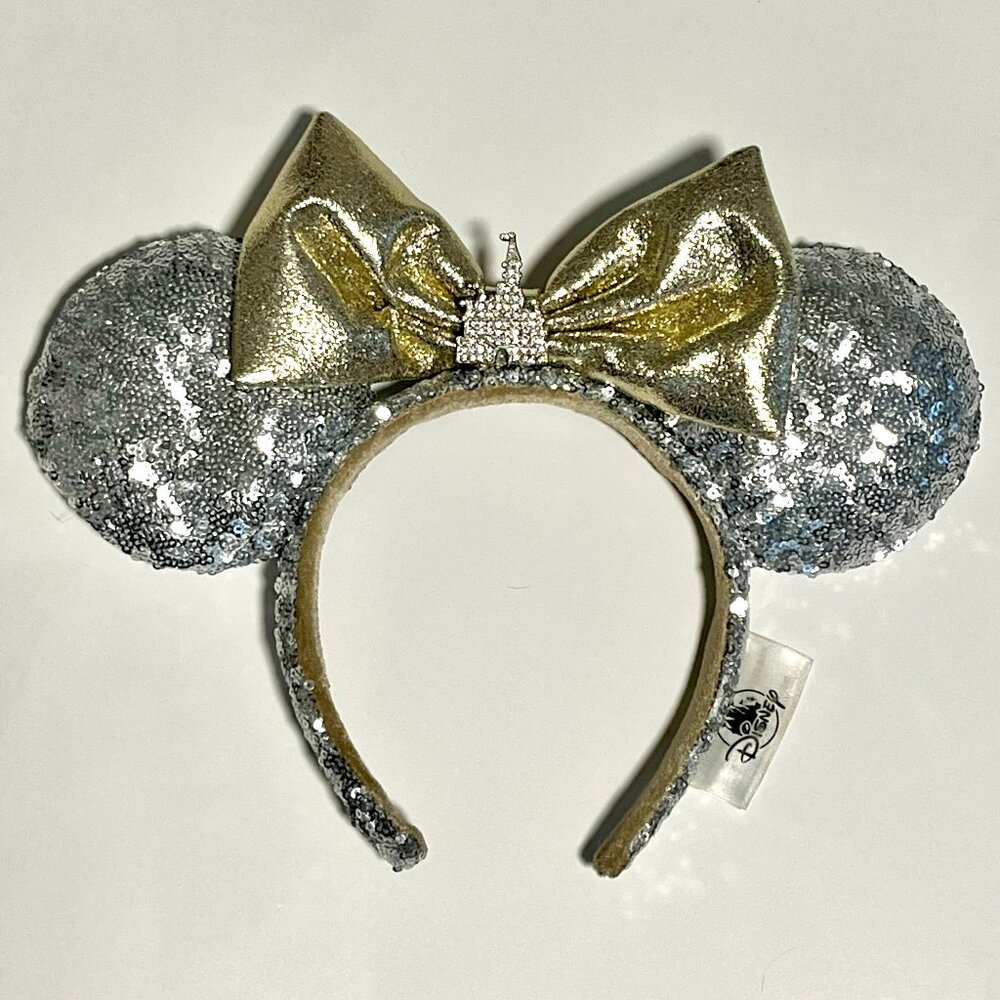 Silver Minnie Ears w/ Gold Bow and Castle